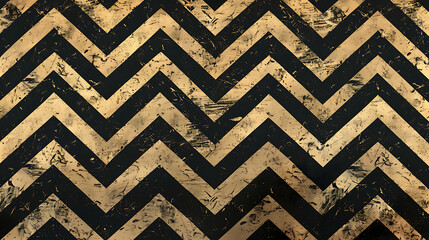 Abstract gold and black chevron pattern with distressed texture.