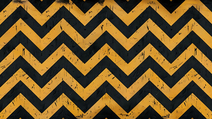 Wall Mural - Black and yellow chevron pattern with a distressed look.