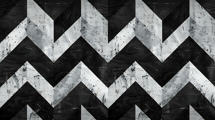 Sticker - Abstract black and white chevron pattern with a grunge texture.