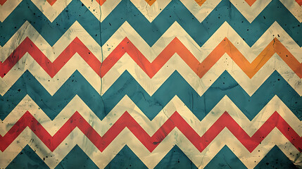 Canvas Print - Vintage chevron pattern background with red, blue, and orange stripes.