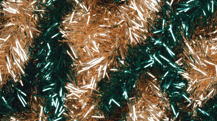 Wall Mural - shimmering tinsel garland texture with a blend of metallic forest green, tan and burnt sienna strands