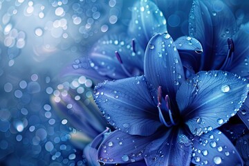 beautiful indigo wallpaper desktop with fresh floral curved and droplets of water 