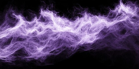 Fototapete - A captivating display of purple particles clusters gracefully, forming a soft-glowing wave. The design evokes a sense of fluidity and ethereal beauty against the deep black background.