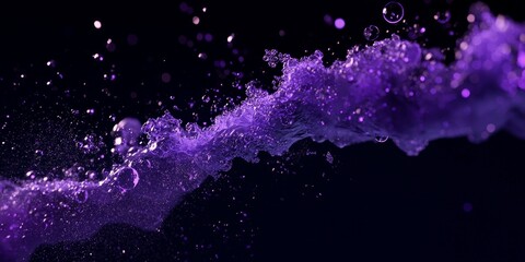 Fototapete - Glowing purple particles gather and flow in a mesmerizing wave, casting a gentle luminescence against the contrasting black backdrop, embodying ethereal digital artistry.