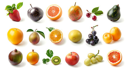 A collection of fresh fruits, isolated on a white background.