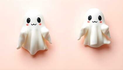 Cute white ghosts on an pastel background