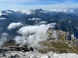 panorama from the mountain peak big mangart, strmec na predelu (triglav national park, slovenia) - p