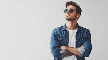 Wall Mural - Fashionable man in casual attire with a blank background 