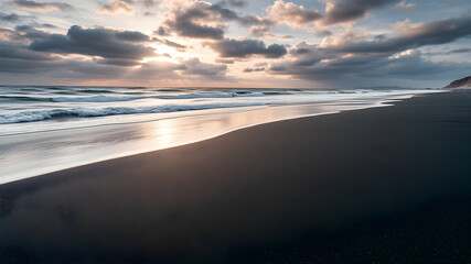 Wall Mural - Nature landscape with black sand on beach