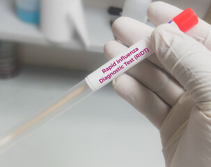 Canvas Print - Swab Sample for H1N1Flu (swine flu) test. Influenza virus. Rapid Influenza Antigen.