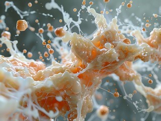 Wall Mural - Abstract Orange and White Liquid Splash: A Microscopic View