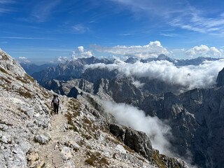 walking and hiking trails around the peak of mangart and in the julian alps, strmec na predelu (trig