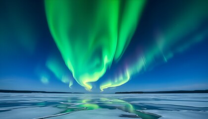 Wall Mural - A stunning display of the Northern Lights over a frozen lake.