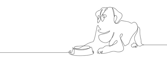 Wall Mural - dog and food bowl line art vector illustration editable stroke.