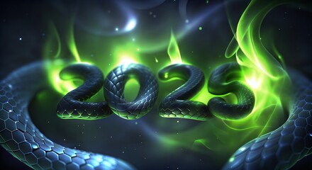 Glowing green snake forming 2023, Chinese New Year zodiac illustration