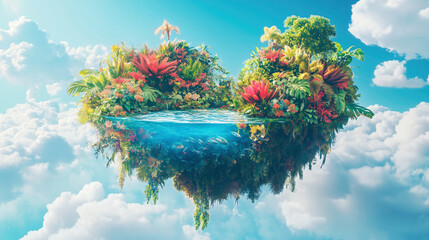 The Floating Oasis. Surreal Nature Theme Concept.