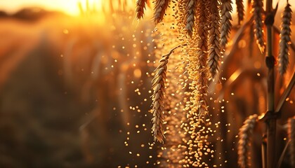 Wall Mural - Golden grains cascading under a warm sunset, celebrating agricultural abundance and the breathtaking beauty of natures harvest