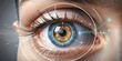 © Arethaawykoff - Magnified illustration of an Electrooculogram measuring eye movements with detailed eye anatomy and tiny electrodes placed around the eye against a soft gray background highlighting