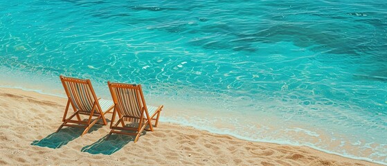 Wall Mural - Relaxing Beach Chairs by the Ocean