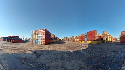 Wall Mural - Stacked Cargo Containers in a Shipping Yard