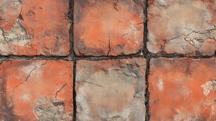 Wall Mural - Weathered terracotta tile texture with cracks 