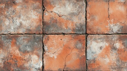 Wall Mural - Weathered terracotta tile texture with cracks 