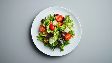 Wall Mural - Fresh and Vibrant Vegetable Salad on a White Plate