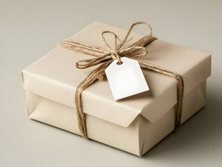 Wall Mural - A neatly wrapped gift box with a blank tag, perfect for holidays, birthdays, or special occasions.