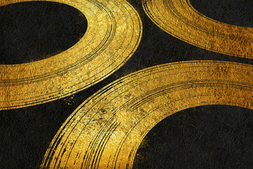 Wall Mural - Japanese background with gold pattern on black Japanese paper.