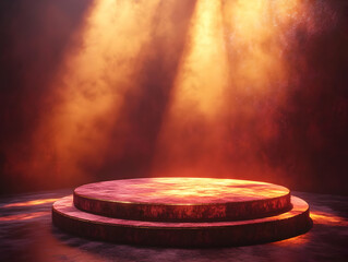 Poster - A dramatic illuminated stage in warm tones, ideal for showcasing performances, events, or presentations with a captivating ambiance.