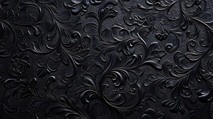 Black embossed leather with floral pattern.
