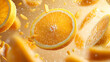 © Earny - Fresh orange slice floating in a burst of citrus flavor, radiating vibrant colors and refreshing essence.