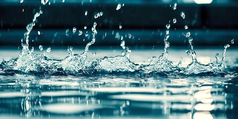 Liquid Dance: A symphony of water droplets frozen in mid-air, creating a mesmerizing dance of motion and reflection against a deep blue backdrop. 