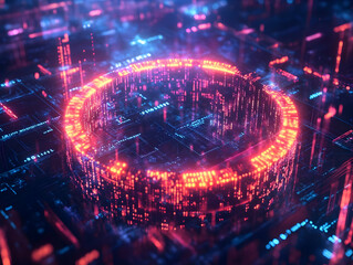 Poster - A vibrant digital landscape with glowing circular patterns, showcasing advanced technology and futuristic design elements.