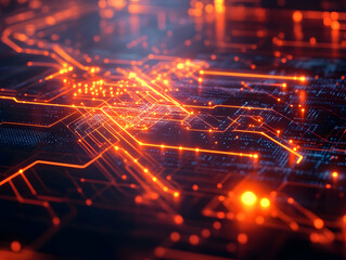 Poster - Abstract technology background with glowing lines and circuits. Perfect for innovation, digital design or tech-related themes.