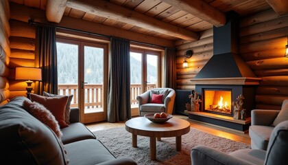 Aufkleber - A cozy living room with a fireplace