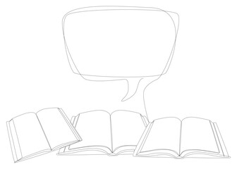Poster - One continuous line of speech bubble with Book. Thin Line Education Illustration vector concept. Contour Drawing Creative ideas.
