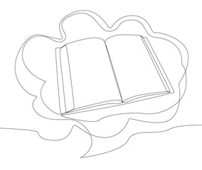 Poster - One continuous line of speech bubble with Book. Thin Line Education Illustration vector concept. Contour Drawing Creative ideas.