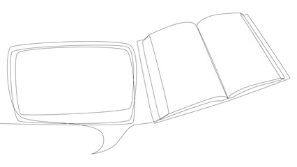 Poster - One continuous line of speech bubble with Book. Thin Line Education Illustration vector concept. Contour Drawing Creative ideas.