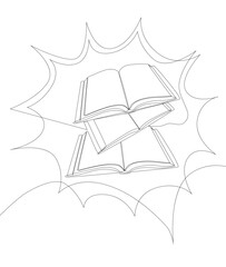 Poster - One continuous line of speech bubble with Book. Thin Line Education Illustration vector concept. Contour Drawing Creative ideas.