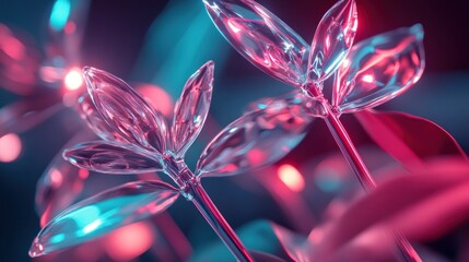 A close-up of translucent, glowing leaves with a vibrant, colorful background.