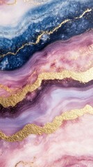 Poster - Elegant abstract brush strokes blend pink and gold with deep blue tones, creating a captivating modern design perfect for contemporary decor