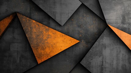 Poster - A striking combination of black and orange geometric shapes creates a bold visual contrast on a textured surface