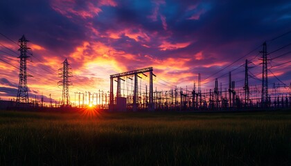 Wall Mural - Sunset Over Power Lines