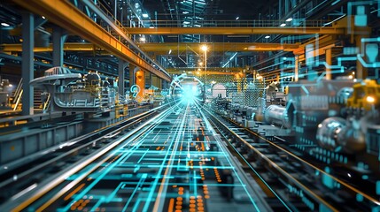Poster - Futuristic vision of a factory with automated systems and advanced technology showcasing the power of Industry 4.0.