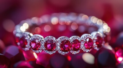 Wall Mural - A close-up of a ruby-studded ring surrounded by sparkling gems, showcasing elegance and luxury.