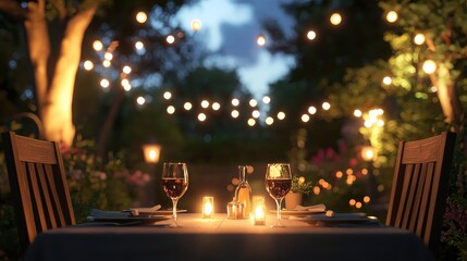 A table with two wine glasses and a bottle of wine