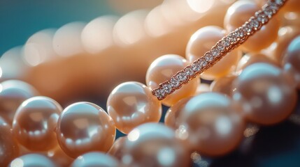 Poster - Close-up of elegant pearl necklaces with a sparkling accent piece.