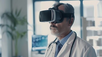 Poster - Doctor wearing a VR headset, exploring the possibilities of virtual reality in healthcare.