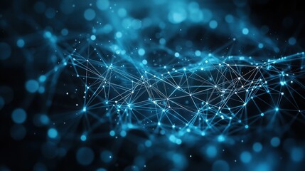 Poster - Abstract Network of Blue Connected Nodes Representing Data Flow